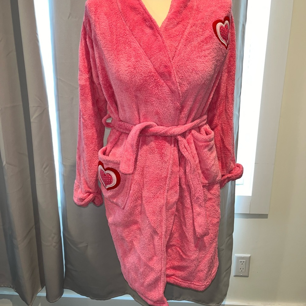 Children's Place Pink Heart Fleece Comfy Bathrobe Robe Girls XL/14